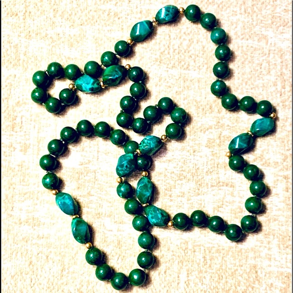 Genuine Malachite Necklace with Gold Spacers - Picture 2 of 9